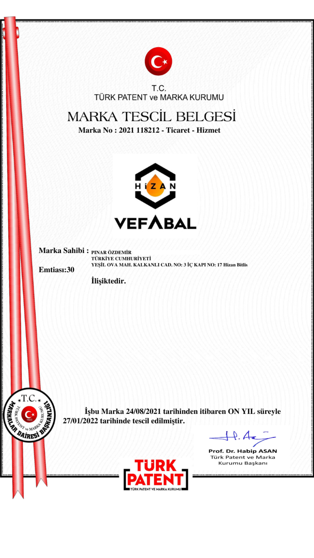 HİZAN VEFA BAL MARKASI TESCİLLENDİ